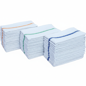 Vadrouilles de bar assorties à rayures centrales sur serviette blanche en coton de qualité supérieure serviettes réutilisables polyvalentes hautement absorbantes - Product Image 1