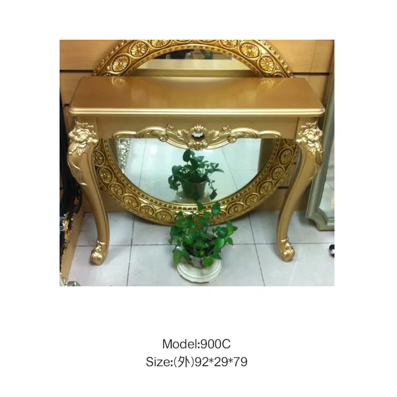 Table d'entrée en bois, meuble de salon en bois recyclé, Console sculptée de Style Baroque