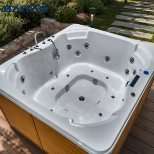 Spa extérieur pour 4 personnes, jacuzzi avec jets puissants et éclairage LED changeant de couleur, idéal pour les villas, les jardins et les lieux de villégiature. - Product Image 3