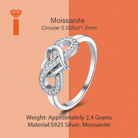 Bague en Moissanite Cœur Infini Couleur D VVS1, Coupe Ronde, en Argent Sterling S925 Plaqué Rhodium, Bague de Promesse en Moissanite