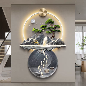 Arte de pared LED de entrada de moda de lujo moderno 3D al por mayor placa de cristal de pino de bienvenida colgar acrílico tallado paisaje decoración pintura - Product Image 2