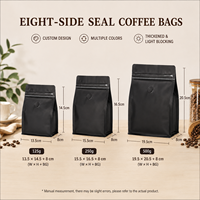 Sacs d'emballage pour café en stock, personnalisés, imprimés, vides, pour thé matcha, café, pochettes en plastique à fond plat avec fermeture éclair et valve