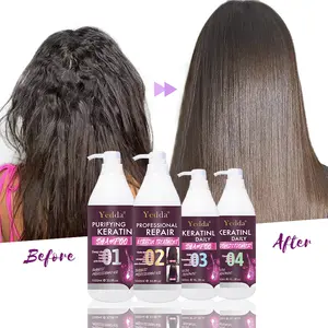 Yedda conjunto de queratina para cabelo no.3 e no.4, kit com shampoo e condicionador, suave, brilhante, após tratamento diário, com queratina