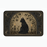 Tapis moderne en polyester imitation velours, motif chat noir gothique avec bougies, croissant de lune et papillons, fabriqué à la machine, pour chambre à coucher