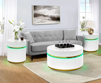 Table basse ronde en verre de luxe moderne avec miroir intelligent et lumière LED réglable à l'infini, design contemporain pour salon
