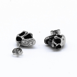yunnique <b>Stud</b> <b>Earrings</b> Skull Shape Titanium Steel <b>Black</b> And White Bezel Setting Fashion Jewelry For Men And Women - Product Image 1