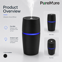 Diffuseur d'huiles essentielles ultrasonique noir compact, humidificateur de bureau avec lumière LED bleue pour la maison, le bureau, le spa, diffuseur d'arômes