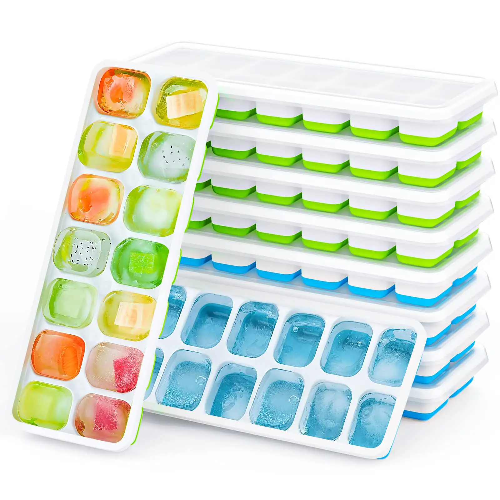 Easy Release Stackable Ice Cube Tray Cocktail Freezer Ice Cube Trays 14 Grids Silicone Ice Cube Molds With Removable Lid