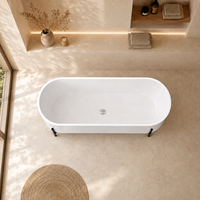 Bañera Ovalada Independiente Personalizada, Blanca Brillante, con Patas de Metal Negro para Baño Moderno, 170 cm