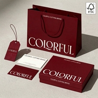 Ensemble de marquage de vêtements de luxe sur mesure : Sac de shopping en papier bordeaux recyclable haut de gamme, boîte cadeau pour vêtements et étiquette personnalisée