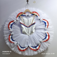 Costume de ballet blanc professionnel et élégant pour fille, en satin et tulle rigide, style classique, jupe tutu type crêpe, taille personnalisée