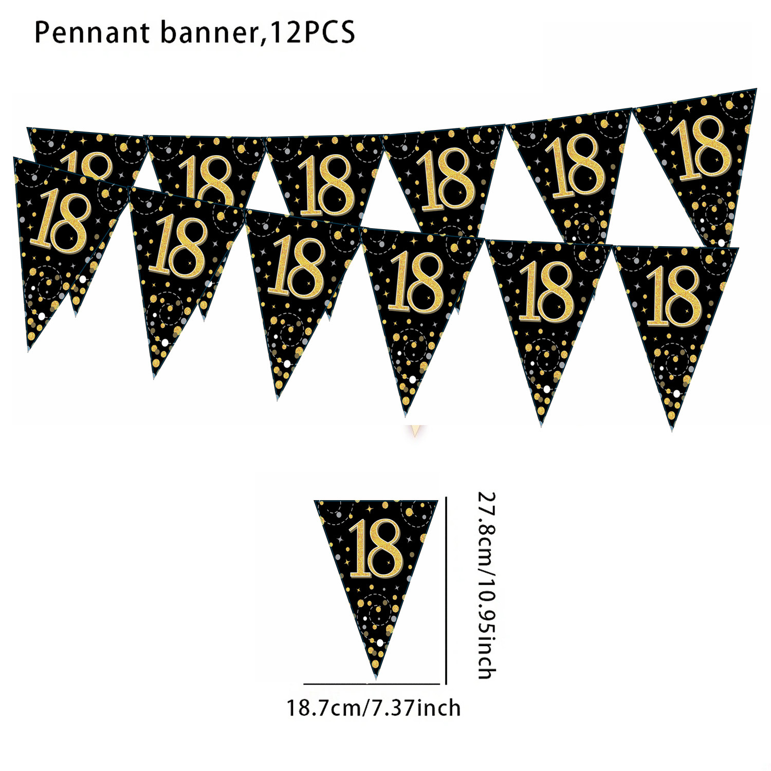 Banderas triangulares 12 piezas - oro negro 18
