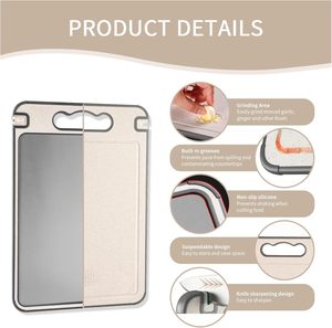 Tabla de Cortar de Doble Cara de Acero Inoxidable 304 y Paja de Trigo, Antiadherente, Apta para Lavavajillas, Ecológica y Fácil de Limpiar para Cocina - Product Image 4
