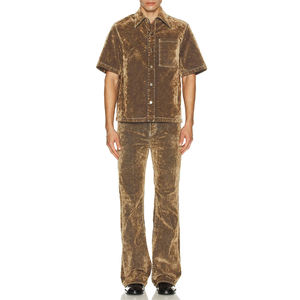 بنطلون أرم مخصص بتصميم عتيق مطرز وواسع الساق من القطيفة المنسوجة القابلة للتنفس - Product Image 2