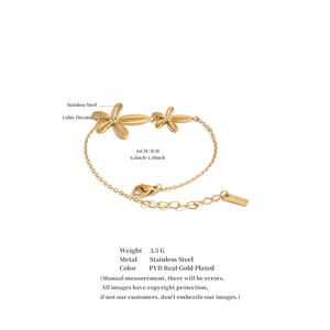 Bracelet chaîne fleur en acier inoxydable plaqué or 122 avec zircon cubique JINYOU pour femme, vente en gros de bijoux - Product Image 6