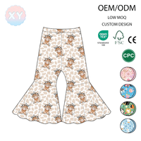 Pantalones de Bambú para Bebé Niña, Estilo Retro con Estampado de Vaca de las Tierras Altas, con Volantes y Corte Acampanado, Casuales para Invierno y Primavera