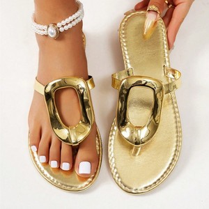 Sandales plates à enfiler grande taille pour femmes, nouveau modèle 2026, avec boucle métallique, pour l'été et la plage - Product Image 3