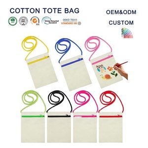 Sacs fourre-tout en coton réutilisables et écologiques avec fermeture éclair, design bandoulière, motifs colorés pour étudiants, enfants et projets DIY - Product Image 1