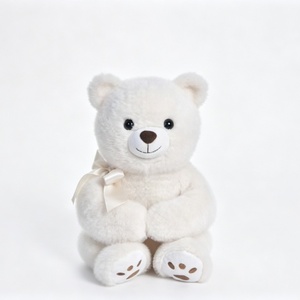 Ours en peluche personnalisé avec ruban, ours en peluche assis, ours en peluche blanc doux - Product Image 1