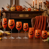 Verre à vin en verre soufflé à la main, motif citrouille peinte à la main pour Halloween, orange côtelé, pour décoration de fête, personnalisable