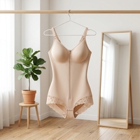 Body sculptant grande taille pour femme avec fermeture éclair frontale, contrôle du ventre, gaine amincissante sous la poitrine, rehausseur de fesses, body sculptant en dentelle