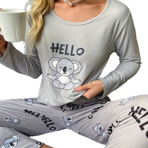 Nuovo cartone animato albero <span class=keywords><strong>Koala</strong></span> stampa pantaloni manica lunga <span class=keywords><strong>pigiama</strong></span> raso Set traspirante indossabile per la stagione autunnale - Product Image 5