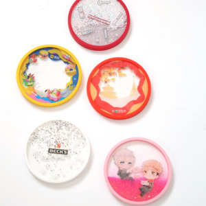 Office Promotion Custom Coaster Acrylic Cartoon Style Waterproof Floating Glitter Custom Color Logo UV Printing for Coffee Tea