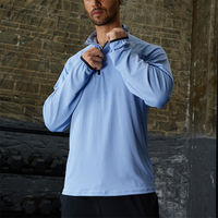 Vêtements de sport pour hommes 1/4 Zip manches longues course à pied hauts pullover séchage rapide chemises de sport en nylon