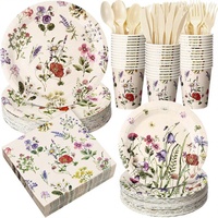 Ensemble de 400 assiettes et fourchettes jetables en papier à motifs floraux aquarelle pour mariage printanier, fête du thé, enterrement de vie de jeune fille, fête prénatale