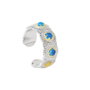 Blue Daisy Ring Gold Plated Two Tone Adjustable Unisex Jewelry Gift - Product Image 5
