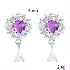 Pendientes de Plata de Ley 925 con 9 Piedras Naturales Finas de 5mm, Corte Redondo, Diseño de Trébol de Cuatro Hojas, Cristal de Granate, Venta al Por Mayor - Product Image 6