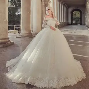 S0694H nuovo semplice abito da sposa moda monospalla a maniche lunghe bianco con coda a cravatta