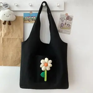 학생 소녀 및 매일 사용을위한 최신 디자인 꽃 재활용 캔버스 호보 가방 토트 핸드백