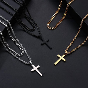 Collier pendentif croix minimaliste en acier inoxydable plaqué or 14k 18k, résistant à l'eau et au ternissement, pour femmes et hommes - Product Image 1