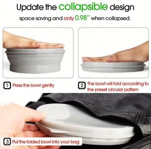 Bols pliables personnalisés sans BPA, bols de voyage pliables de qualité alimentaire pour l'extérieur avec couvercle, bol pliable en silicone personnalisé - Product Image 4