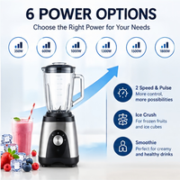 Nouveau Mixeur de Table Électrique Automatique 350-1800W à 5 Vitesses, Bol en Verre 1,5L, Boîtier en Acier Inoxydable, pour Smoothies et Préparations Légères