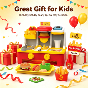 LKTOYS Nouveauté : Ensemble repas McDonald's 33 pièces avec son et lumière, pour faire des hamburgers, couper des pommes de terre et faire frire des frites - Product Image 6