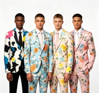 Nouveau style 2026 : Ensemble de costume formel pour homme, croisé, plissé sur le devant, style européen et britannique, avec motif floral élégant et tendance