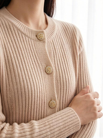 Sweater Mantel Mawar Kancing Berlian Imitasi Bunga Logam