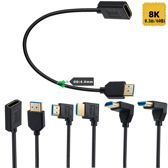 New Stock Extreme Slim/Thin 90 Angle 8K Ultra HD High Speed 8K60Hz 4K120Hz 144Hz HDMI Male to Female HDMI Extension Cable,