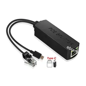 USBC PoE splitter 48V to 5V 2A IEEE 802.3af/at 10/100Mbps Active Power Over Ethernet TYPE-C Splitter Adapter for Camera ipad