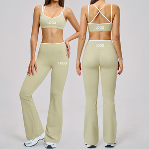 Tuta sportiva Casual estiva D-TZ9238-3 da <span class=keywords><strong>donna</strong></span> con motivo solido reggiseno a contrasto pantaloni a campana per <span class=keywords><strong>abbigliamento</strong></span> Yoga da corsa all'aperto - Product Image 4