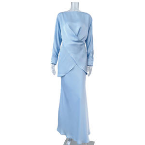 Enyami Fashion Dames 2-delige satijnen lange elegante dames Abaya Dubai O-hals lange mouwen maxi rok set - Product Image 5