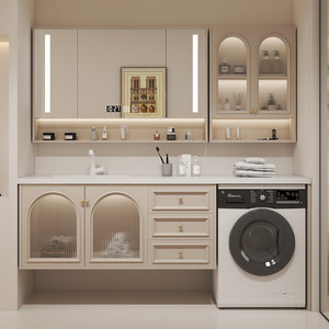 Modern Cream White Floating Bathroom Vanity Solid Wood Cabinet with Smart LED <b>Mirror</b> Integrated Sink - Product Image 2
