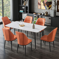 Ensemble de table à manger rectangulaire réglable de luxe moderne pour 4 à 6 personnes, en pierre frittée et métal, meubles de cuisine et de maison