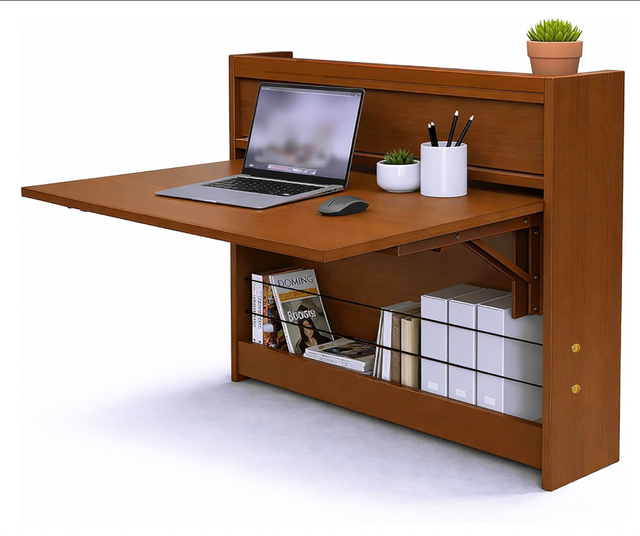 Wall Mounted Desk Folding Table with Shelves Space Saving Computer Desk Multi-Purpose Folding Desk Perfect for Workstations
