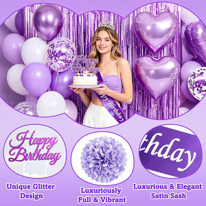 Kit de Décoration d'<span class=keywords><strong>Anniversaire</strong></span> Violet en Gros : Pompons en Papier, Rideau à Franges Métallisées, Bannière Joyeux <span class=keywords><strong>Anniversaire</strong></span>, Fournitures de Fête d'<span class=keywords><strong>Anniversaire</strong></span> - Product Image 3