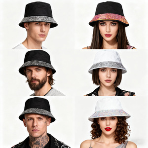 Sombrero de cubo Hua Liyu de algodón con diamantes de imitación, estilo cúpula, elegante y a la moda para el día a día - Product Image 2