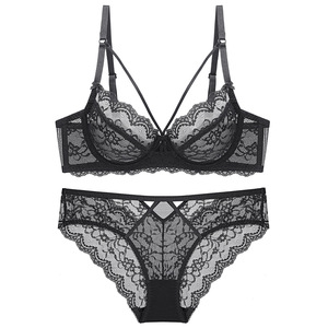 Frauen sexy Spitze ultra dünne transparente BH-Set große Büste ohne Schwamm Nylon <span class=keywords><strong>Bikini</strong></span> Höschen für Unterwäsche - Product Image 3