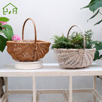 Panier rustique pour demoiselle d'honneur avec poignée, en bois et paille écologiques et durables, avec doublure de stockage d'eau, pour la maison et le jardin